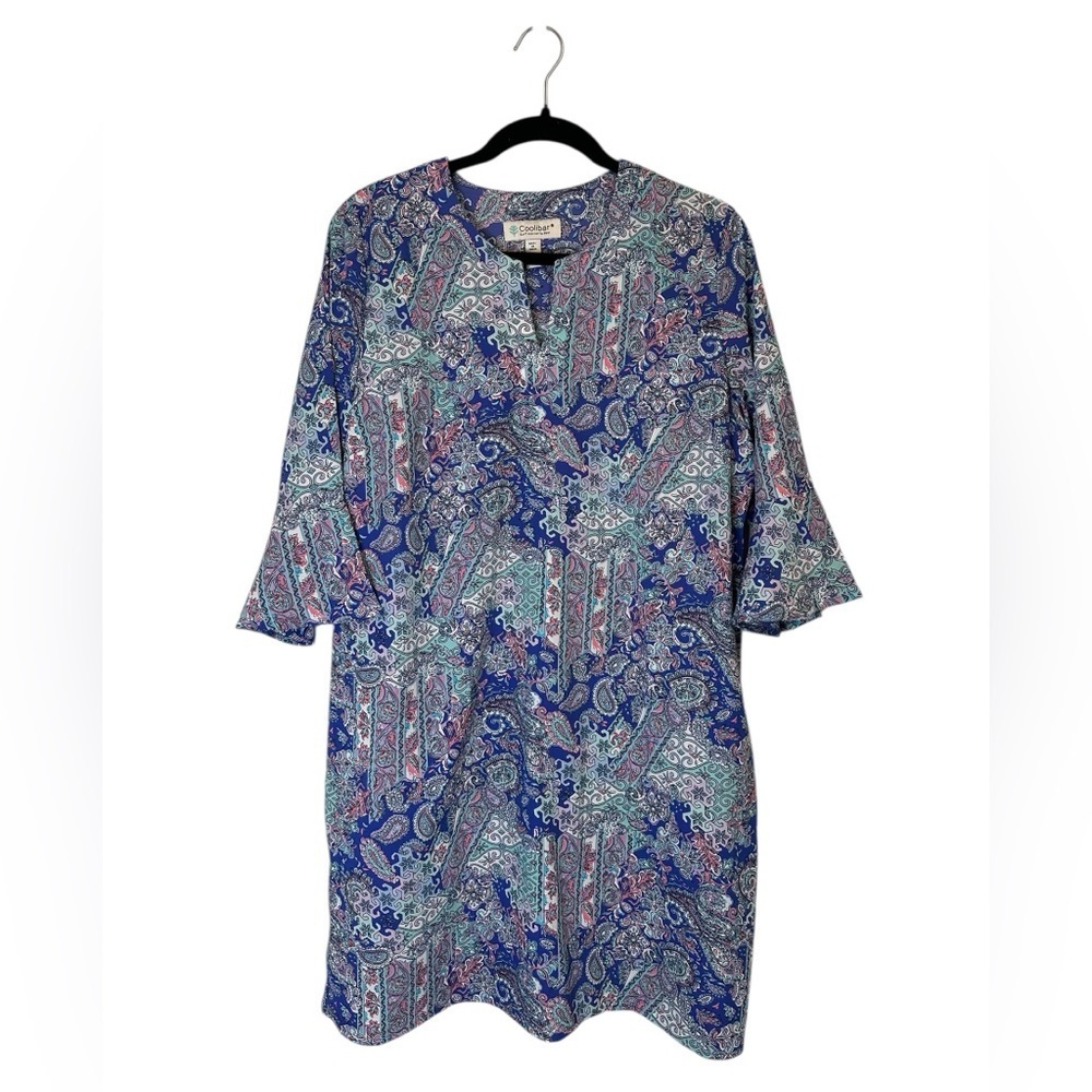 Coolibar Oceanside Tunic Dress UPF 50+ Colorful Beach Vacation Size L